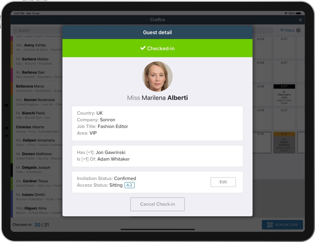 Digital check-in with smartphones or tablets